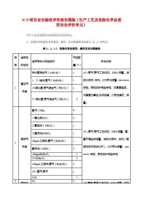 项目安全验收评价报告模版生产工艺及危险化学品使用安全评价单元