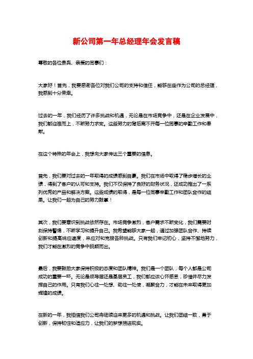 新公司第一年总经理年会发言稿