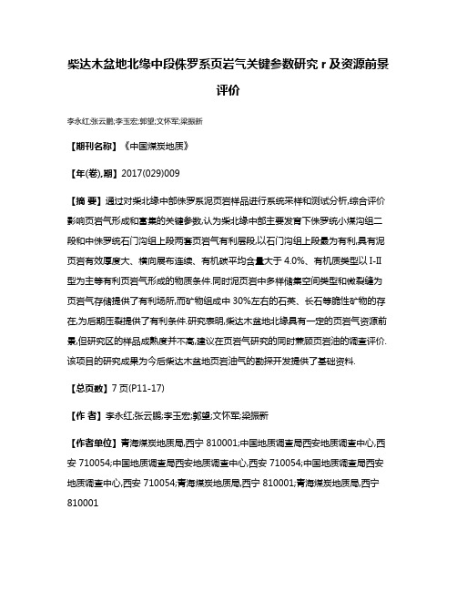 柴达木盆地北缘中段侏罗系页岩气关键参数研究r及资源前景评价