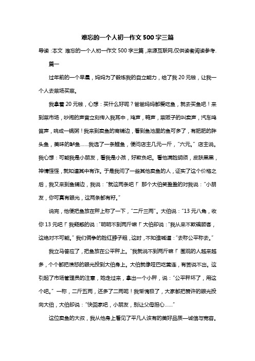 难忘的一个人初一作文500字三篇