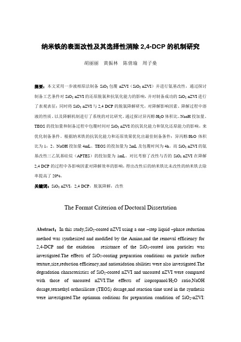 纳米铁的表面改性及其选择性消除24DCP的机制研究