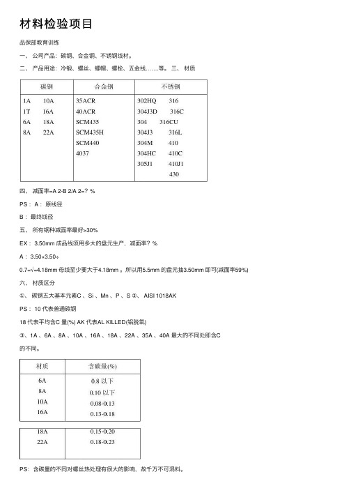 材料检验项目