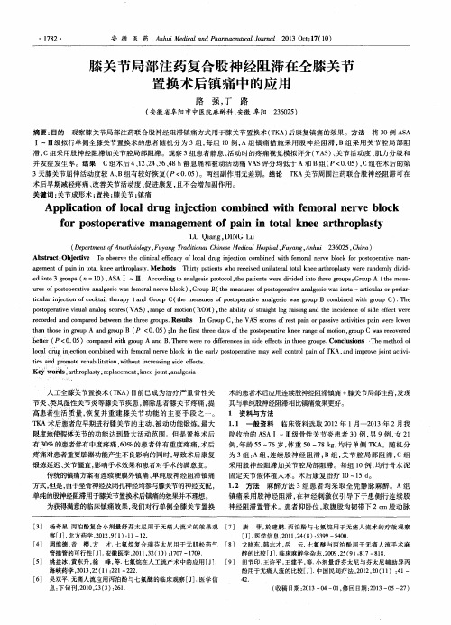 膝关节局部注药复合股神经阻滞在全膝关节置换术后镇痛中的应用