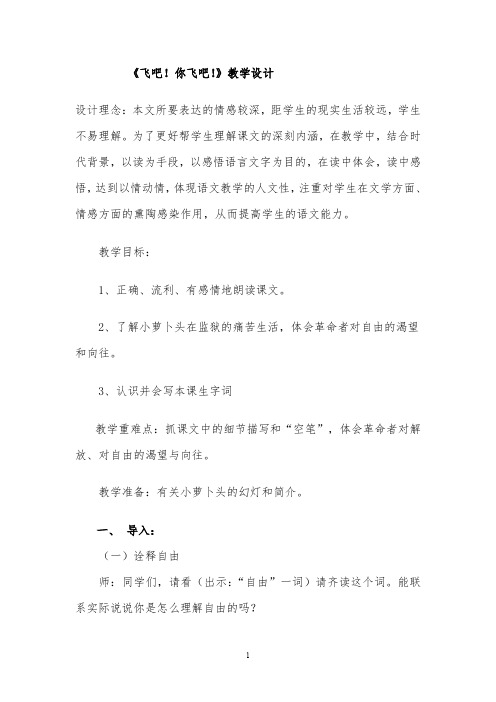 《飞吧!你飞吧!》教学设计