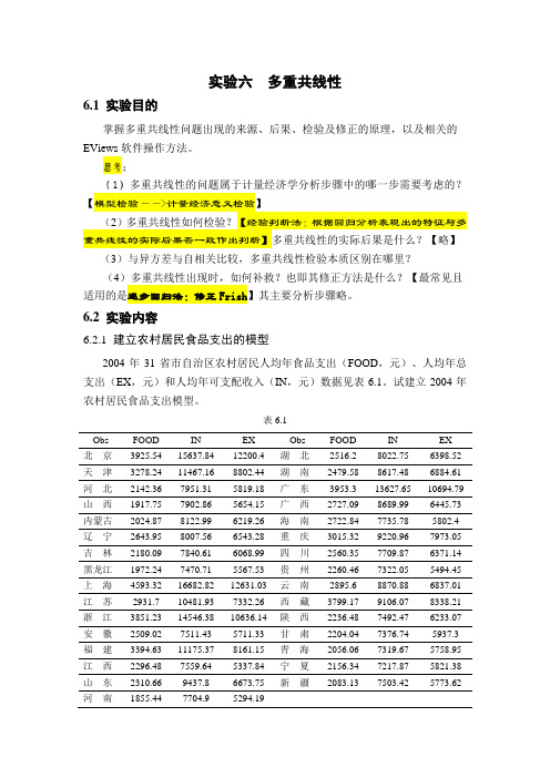 实验六 多重共线性