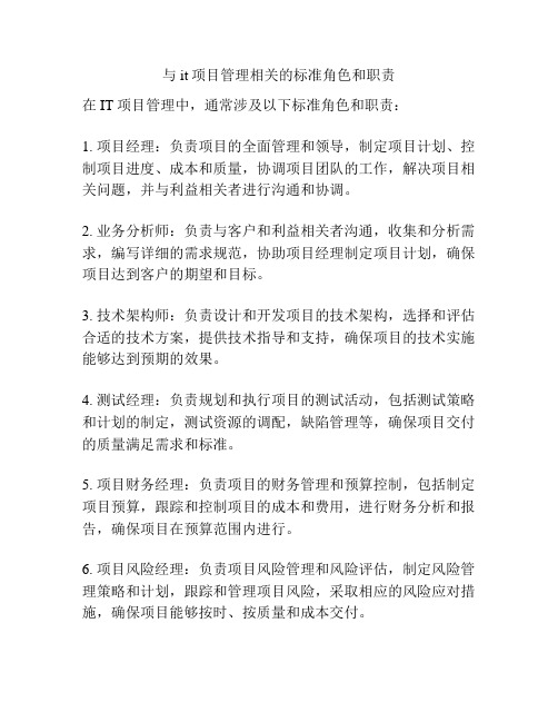 与it项目管理相关的标准角色和职责