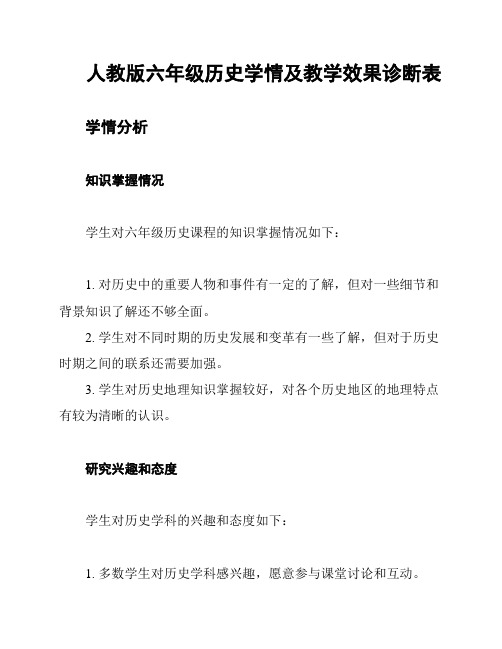 人教版六年级历史学情及教学效果诊断表