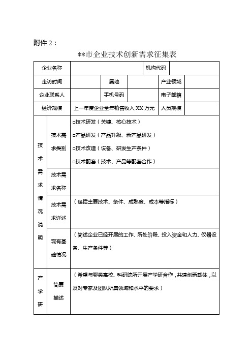 扬州市企业技术创新需求征集表【模板】