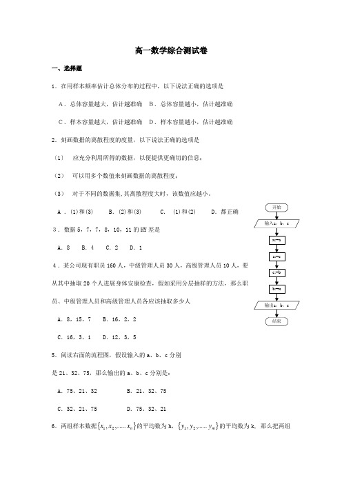 高一数学综合测试卷 A 必修3 试题