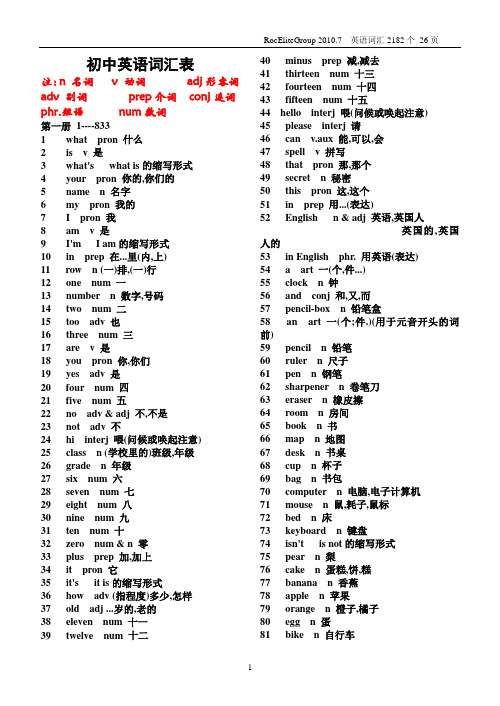 初中英语单词表(2011最新修订)