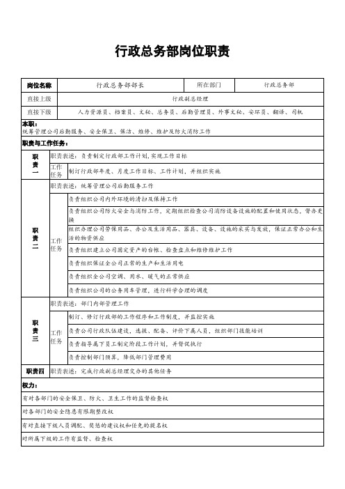 行政总务部岗位职责