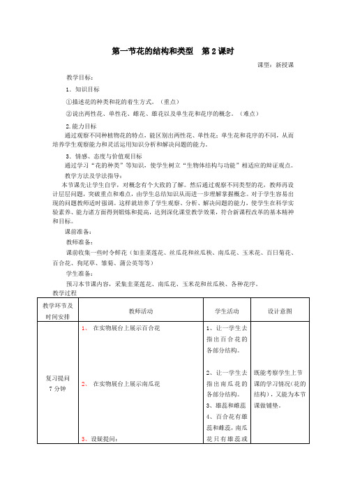 八年级生物上册411花的结构和类型第2课时教案新版济南版