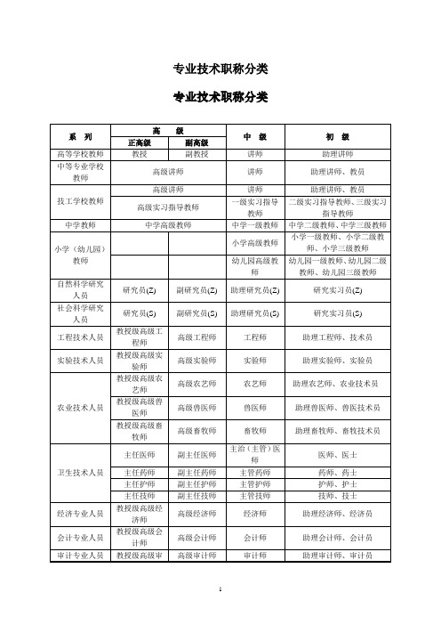 专业技术职称分类