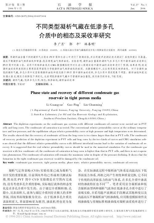 不同类型凝析气藏在低渗多孔介质中的相态及采收率研究_李广月