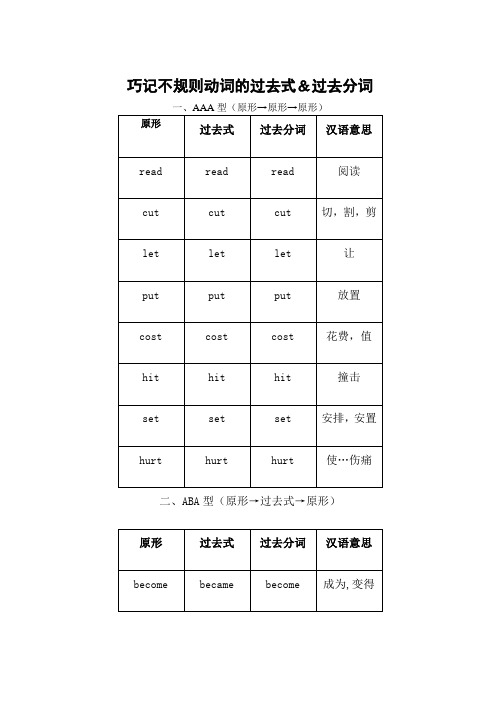 巧记不规则动词的过去式和过去分词