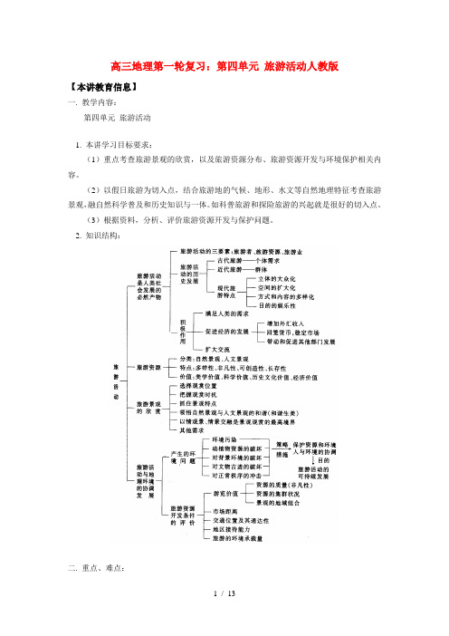 高三地理第一轮复习：第四单元 旅游活动人教版