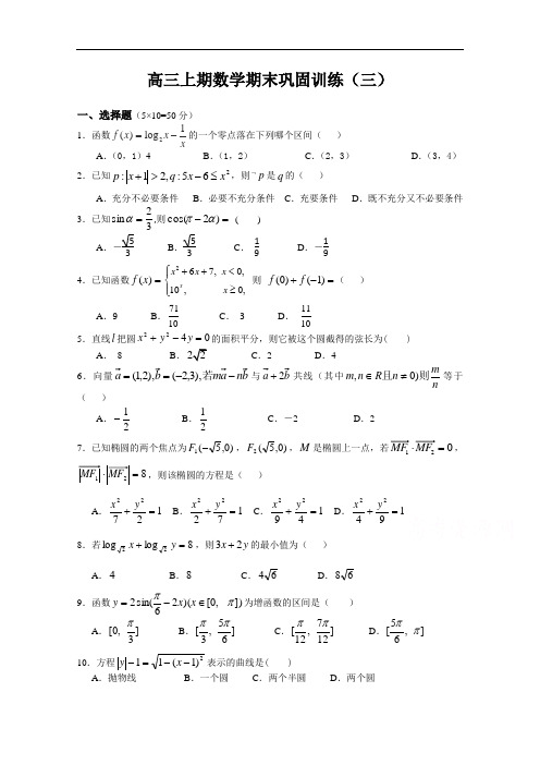 重庆市潼南柏梓中学2015届高三上学期期末复习数学文试