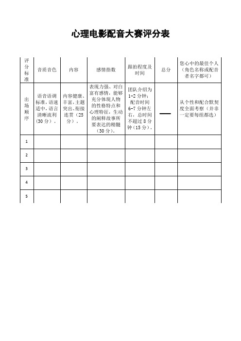 心理电影配音大赛评分表