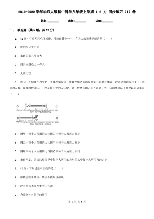 2019-2020学年华师大版初中科学八年级上学期 1.2 力 同步练习(I)卷