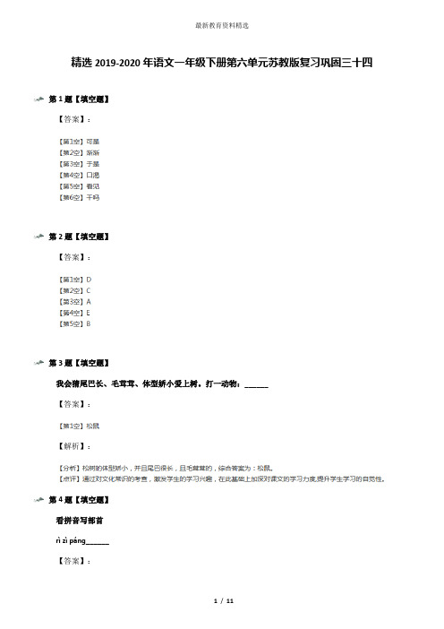 精选2019-2020年语文一年级下册第六单元苏教版复习巩固三十四