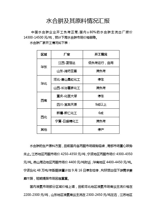 水合肼及其原料情况汇报