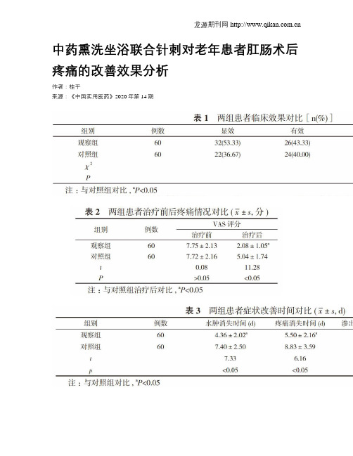 中药熏洗坐浴联合针刺对老年患者肛肠术后疼痛的改善效果分析