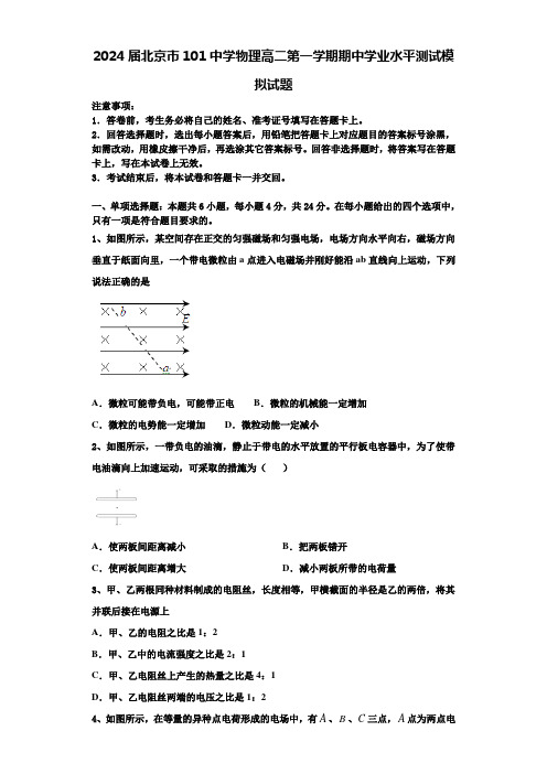 2024届北京市101中学物理高二第一学期期中学业水平测试模拟试题含解析