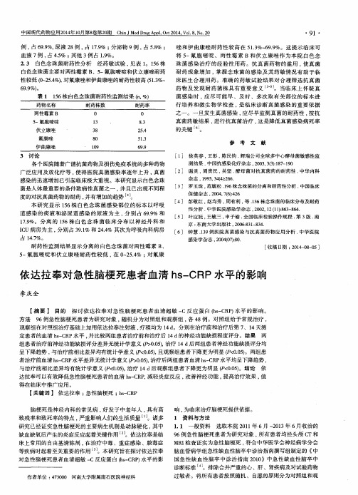 依达拉奉对急性脑梗死患者血清hs-CRP水平的影响