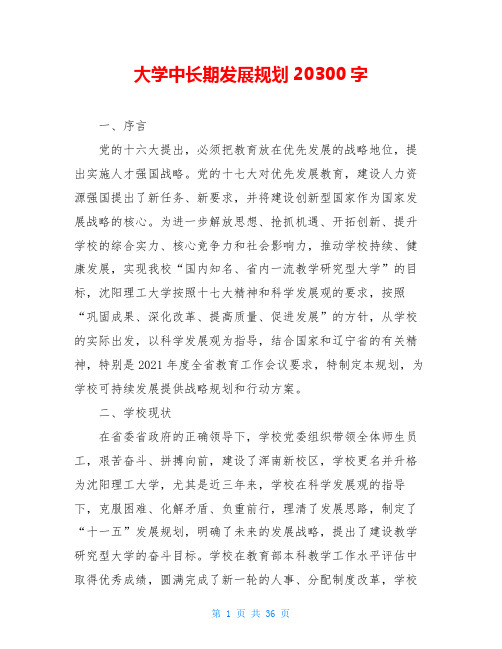 大学中长期发展规划20300字