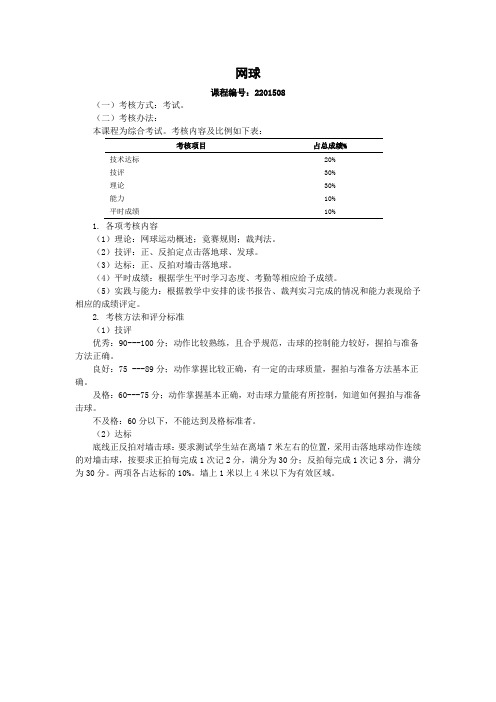 网球综合技能考试标准