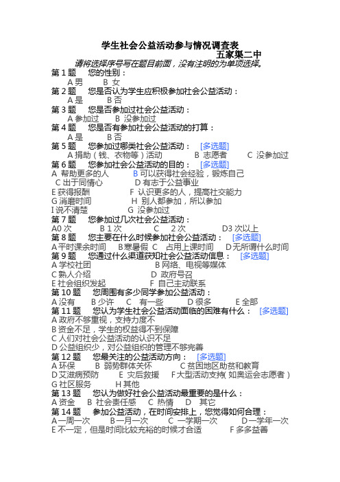 3-14学生社会公益活动参与情况调查表