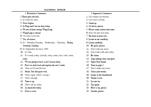 Classroom English小学英语课堂用语