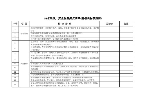 污水处理厂安全检查要点清单(附相关标准规范)