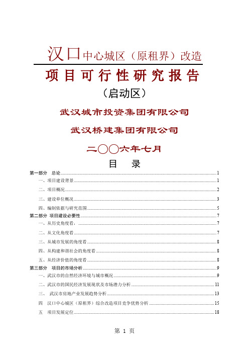 汉口中心城区(原租界)改造项目可行性研究报告(启动区)共38页文档