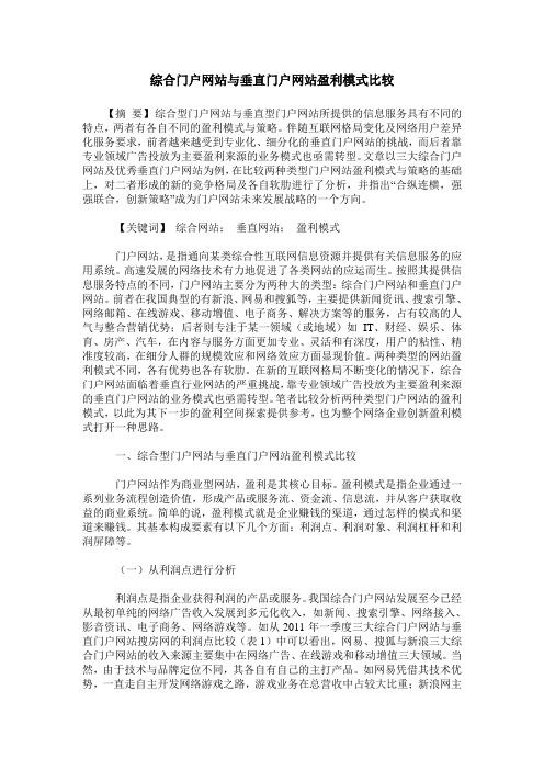 综合门户网站与垂直门户网站盈利模式比较