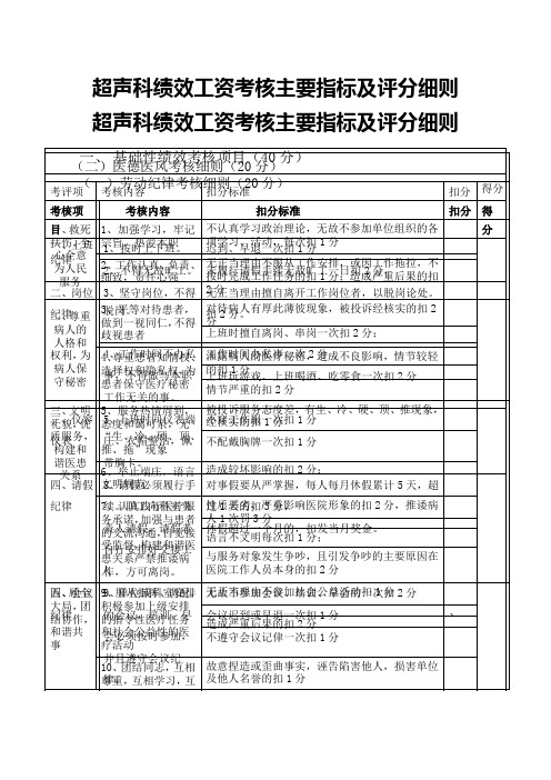 超声科工作人员绩效工资考核细则