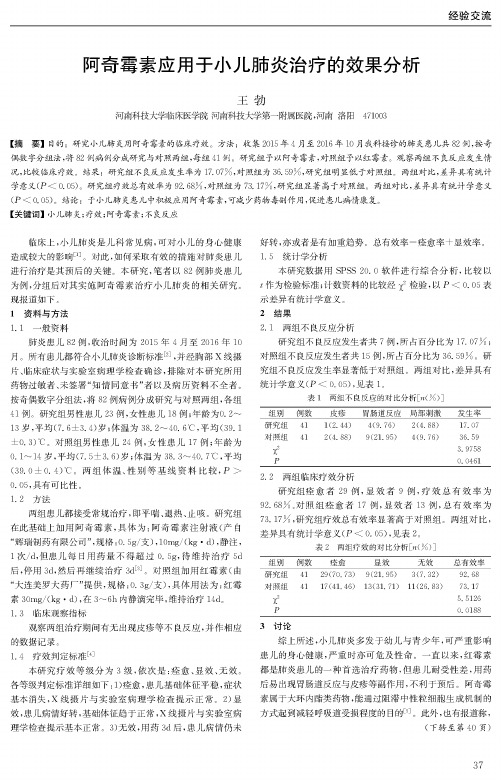 阿奇霉素应用于小儿肺炎治疗的效果分析