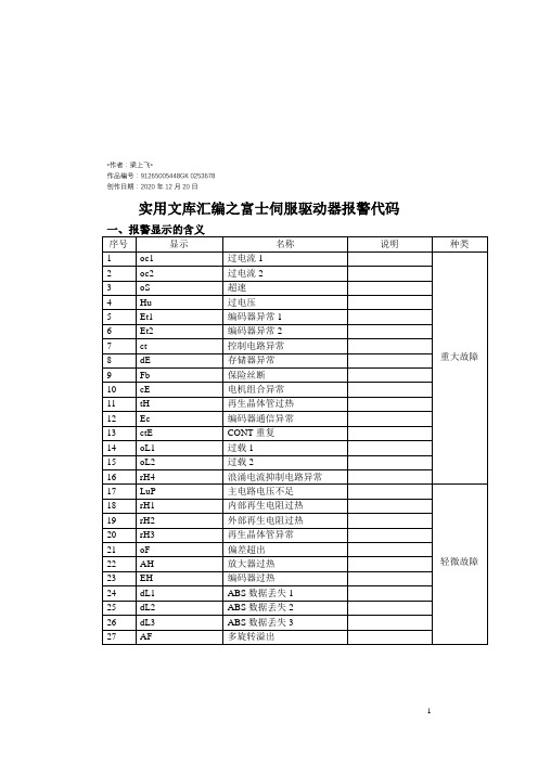 实用文库汇编之富士伺服驱动器报警代码