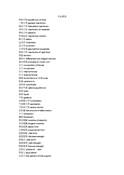 工程力学常见专业英语词汇总结
