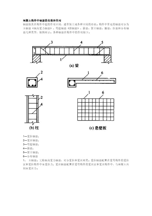 混凝土构件中钢筋的名称和作用