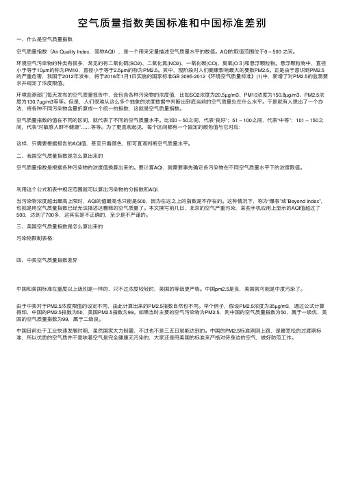 空气质量指数美国标准和中国标准差别