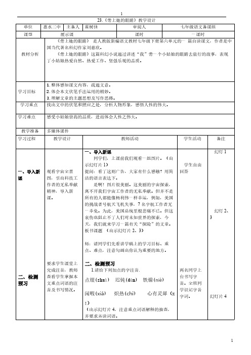 人教版(部编版)初中语文七年级下册 23 带上她的眼睛 初中七年级语文下册教案教学设计教学反思