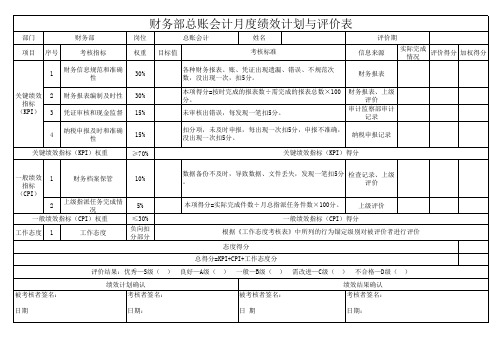 财务部总账会计月度绩效计划与评价表