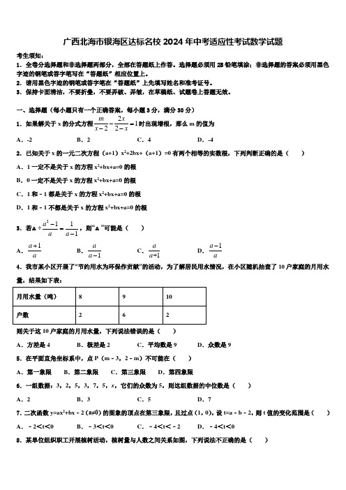 广西北海市银海区达标名校2024届中考适应性考试数学试题含解析