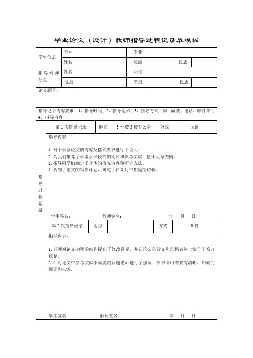 大学毕业论文指导过程记录表模板