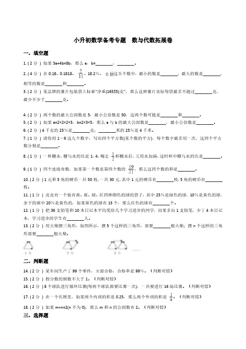 小升初数学专题  数与代数拓展卷 经典题型及详细解析