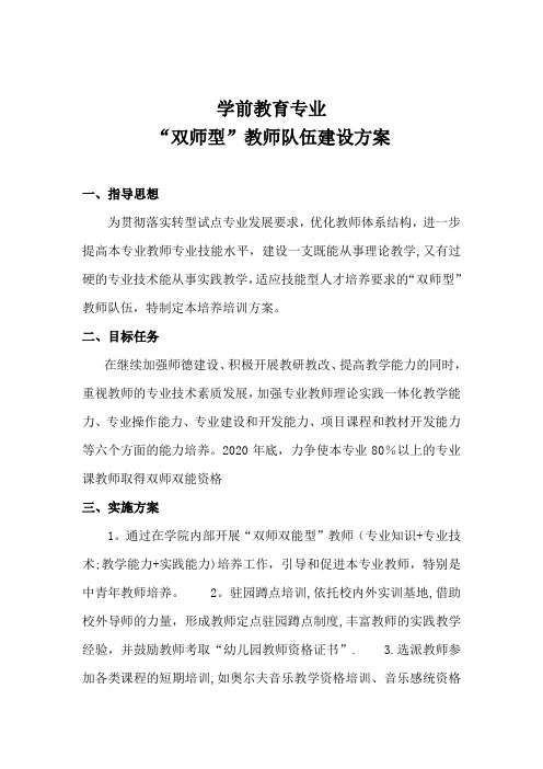 双师型教师队伍建设方案