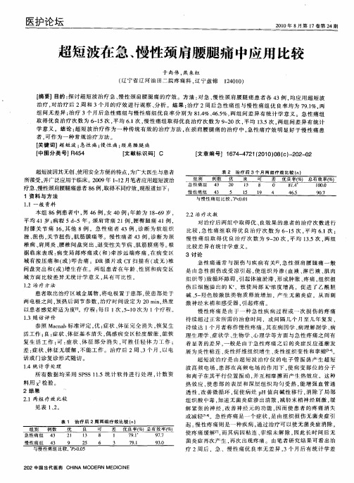 超短波在急、慢性颈肩腰腿痛中应用比较