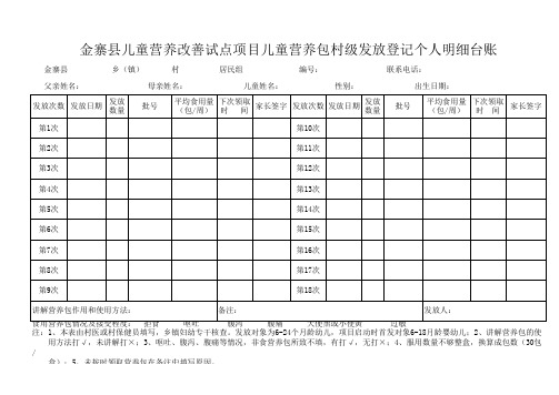 儿童营养改善试点项目儿童营养包村级发放登记个人明细台账(说)