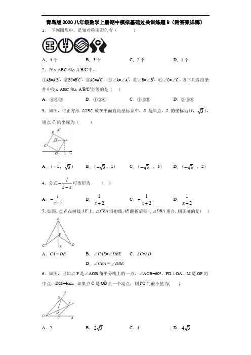 青岛版2020八年级数学上册期中模拟基础过关训练题B(附答案详解)